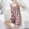 Summer thin floral suspenders pajamas women's French with chest pads can be worn outside sweet sleeveless loungewear cotton silk suit
