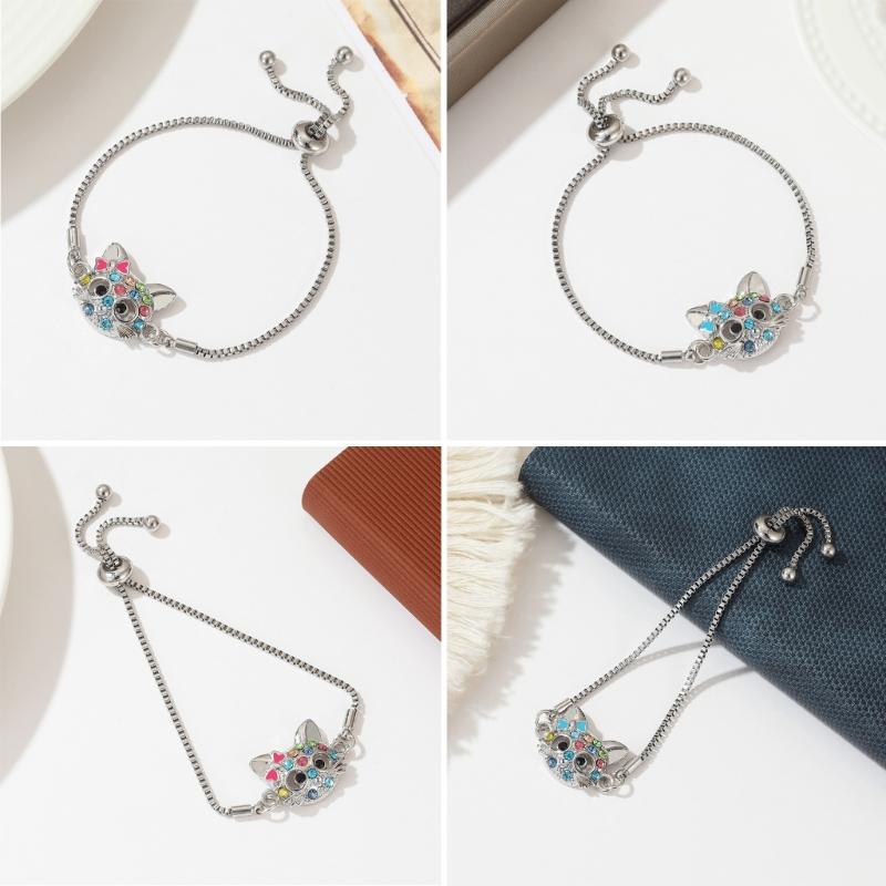 Cat Jewelry Set for Girls Necklace Bracelet Ring Stud Earring Sets for Kids Rainbow Rhinestones Jewelry for Women Girls