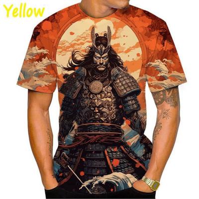 Japanese Samurai 3 Print, Japanese Armor T-shirt, Ninja Neck, Round Neck, Short Sleeved, Cherry Blossom, Male and Female Swords.