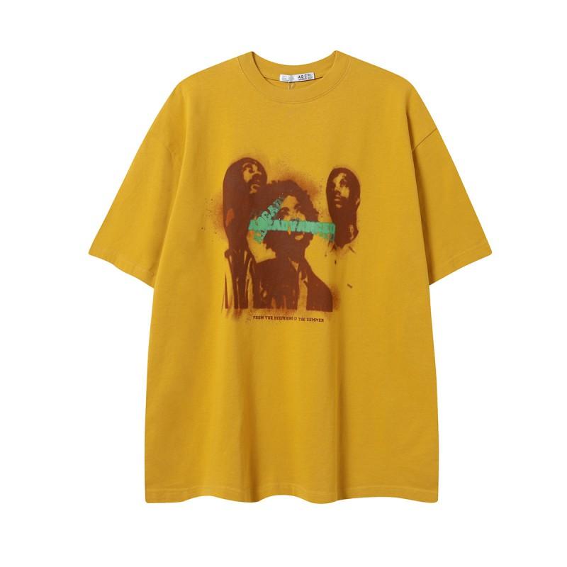 Magic Bear Cotton Loose Short Sleeve T-Shirt American Street Hip Hop Dark Cartoon Print Tee Teens