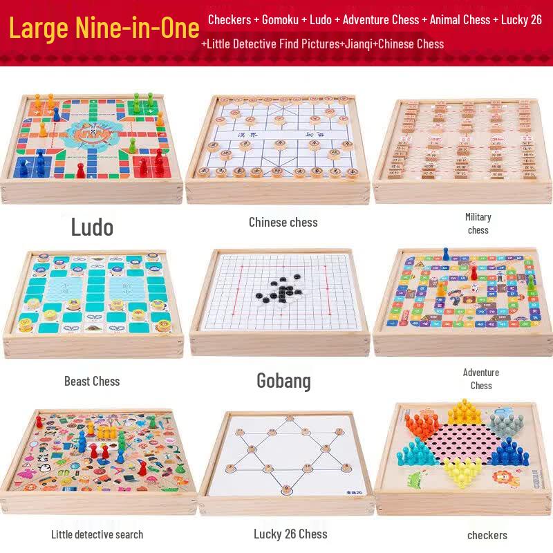9-in-1 Wooden Board Game Set