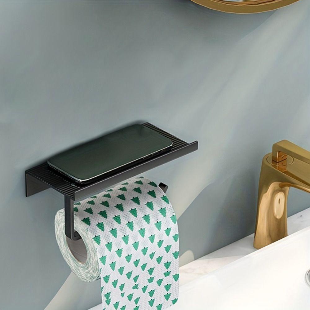 Space Aluminum Tissue Roll Holder Self Adhesive Phone Storage Rack Toilet Paper Holder  Kitchen