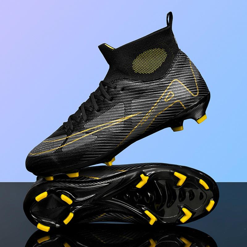 New High-top Student Football Shoes, Fly-woven Socks, Artificial Flat AG Nail Leather Foot Training Shoes for Men and Women