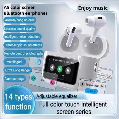New Color Touch Screen Bluetooth 5.4 Wireless Headphones Active Noise Reduction In Ear Earphones Power Display Gaming Sport Headset