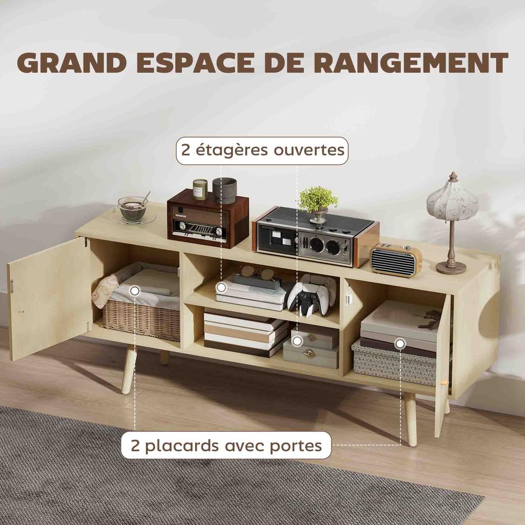 TV Stand TV Cabinet for Televisions up to 55 Inches 2 Cabinets and 2 Open Shelves 120x34x50cm Natural Wood Effect