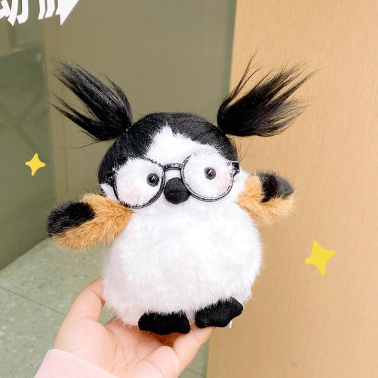Funny Bird Plush Toy Cute Fat Parrot Sparrow with Glasses & Hair Mini Palm-sized Stuffed Animal for Stress Relief Desk Decor And Gift