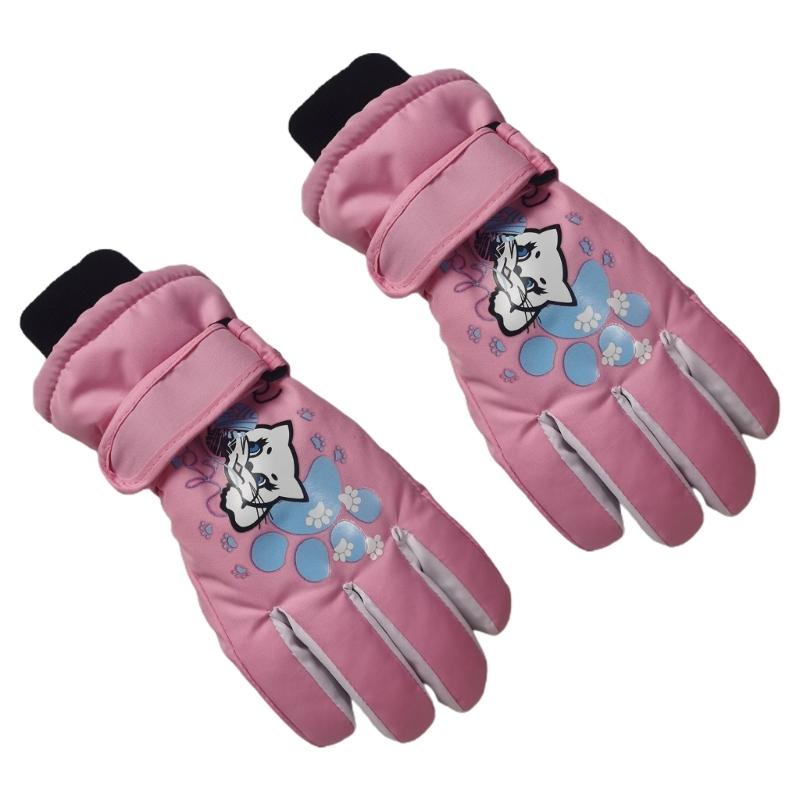 Gants de Ski pour Enfants Hiver Imperméables Motif Dessin Animé Mignon Gants de Neige Chauds pour Garçons Filles Enfants 5-10 Ans