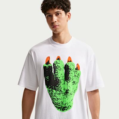 Nike T Shirts Men s White/Green/Orange/Black Crew Neck Moderate Straig S