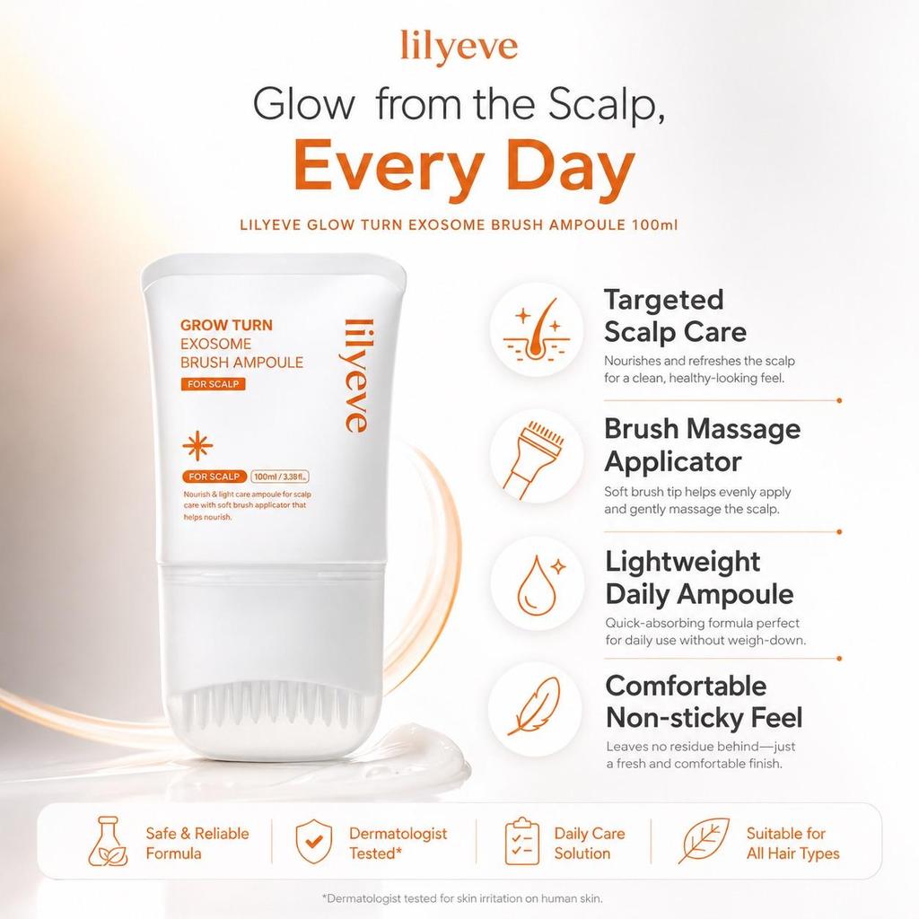 lilyeve Glow Turn Pennello Esosoma Ampolla 100ml siero esosoma per cuoio capelluto con caffeina biotina peptide