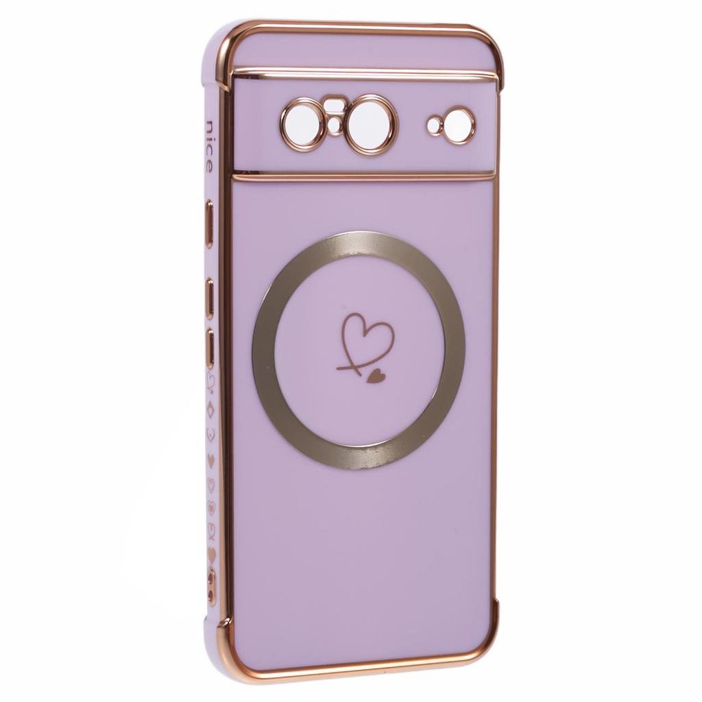 For Google Pixel 8 Magnetic Case Electroplated TPU Phone Cover Hollow Love Hearts