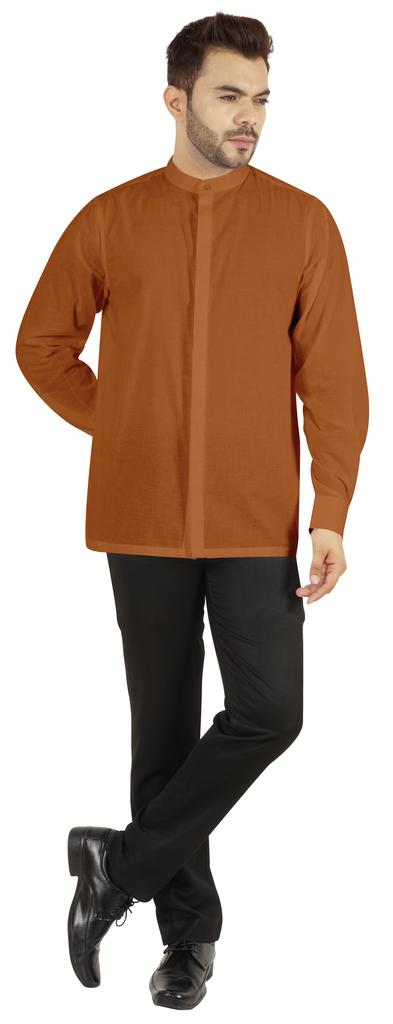 BestMan Mens Solid Shirt Mandarin Collar Long Sleeve Button-Up Formal Shirts Office
