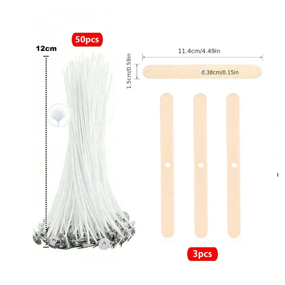 Lot de 53 mèches de bougie en coton ciré avec support, mèches de bougie originales sans fumée, noyau en cire d'huile de soja tissé
