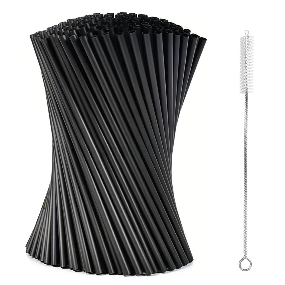 

100Pcs Cocktail Straw with Straw Brush Flexible Plastic Straw Reusable Milkshake Straws Wedding Party Supplies Straw чёрный