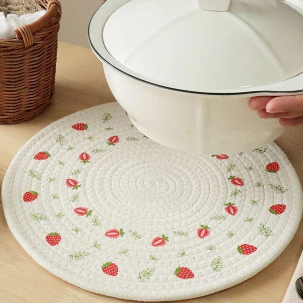 Erdbeermuster Topflappen Gewebte Baumwolluntersetzer Einfaches Platzset