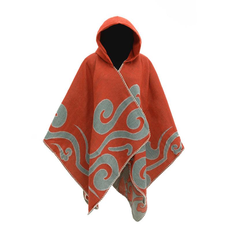 

Вязаная накидка-шаль с разрезами по краям, тканый накидка-кардиган для женщин 130*150CM оранжевый