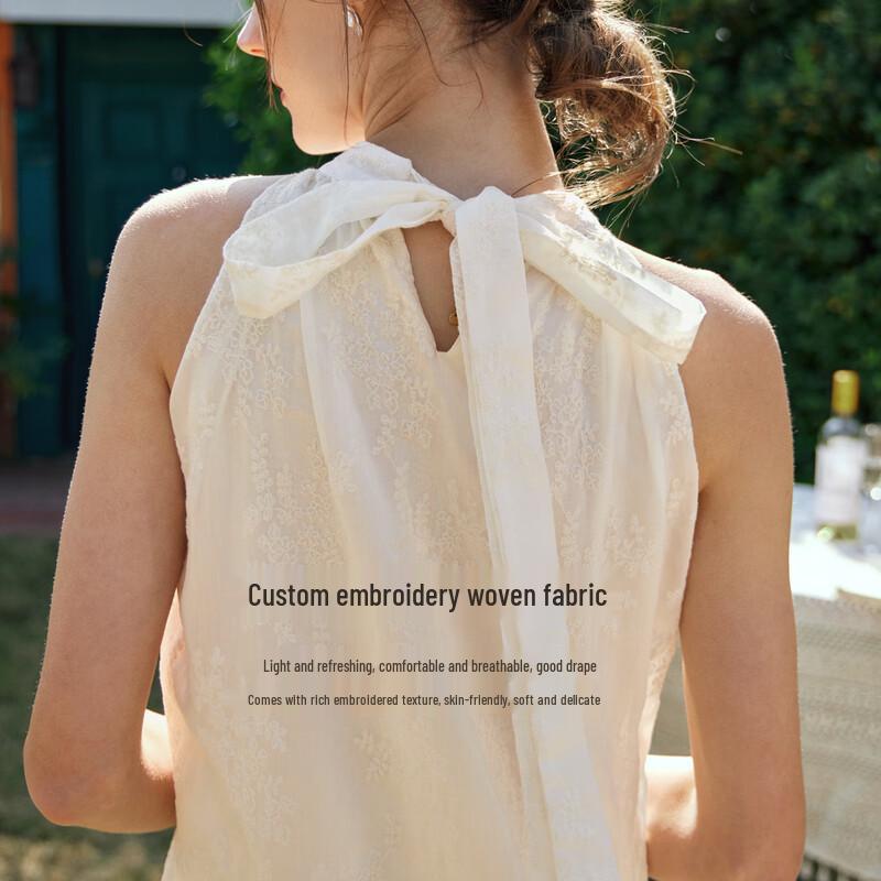 Olrain French Embroidered Halter Neck Maxi Dress