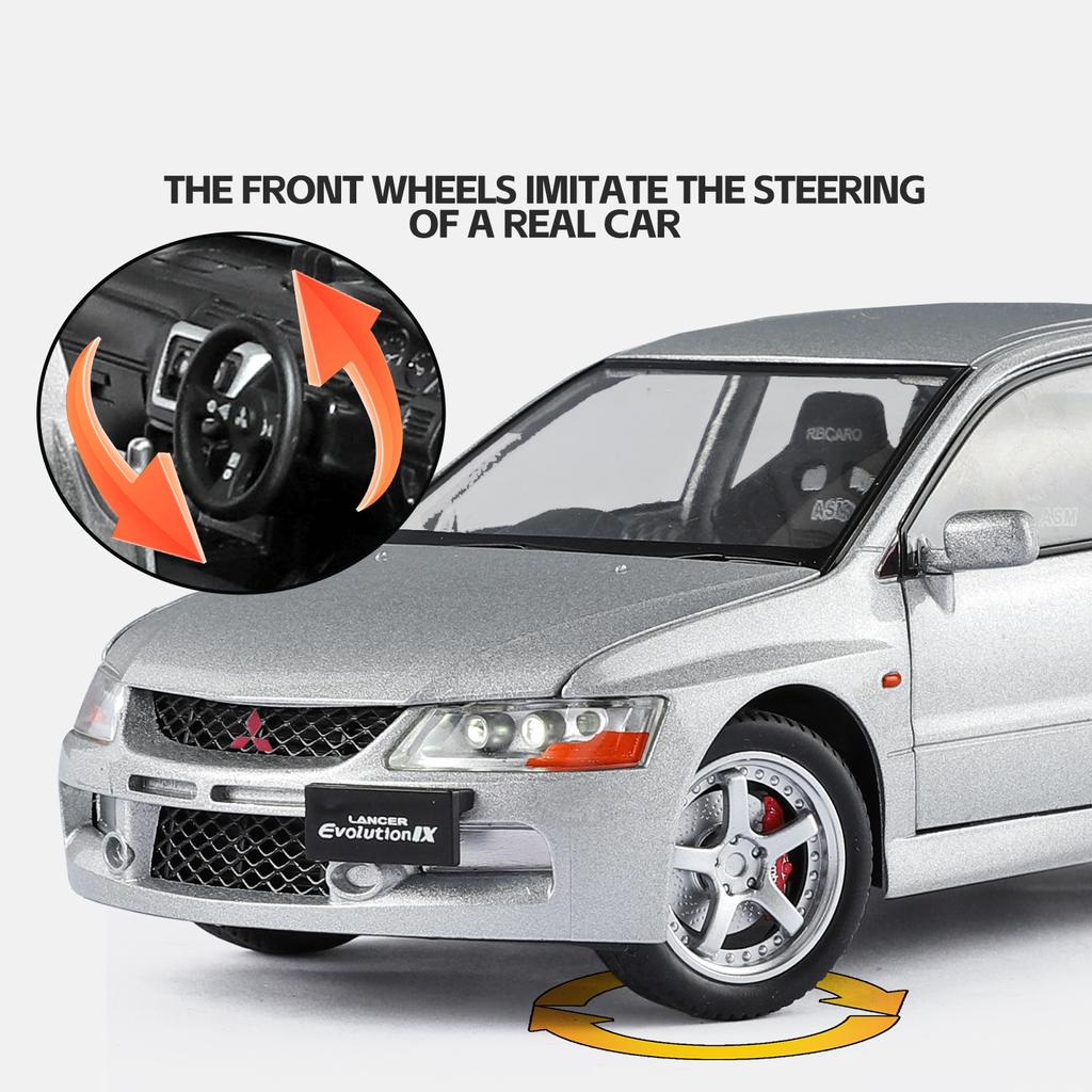 1:24 Mitsubishi EVO9 Street Car Version Alloy Die-cast Car Imitating Real Sound and Light Retro Collection Ornaments Boy Toy