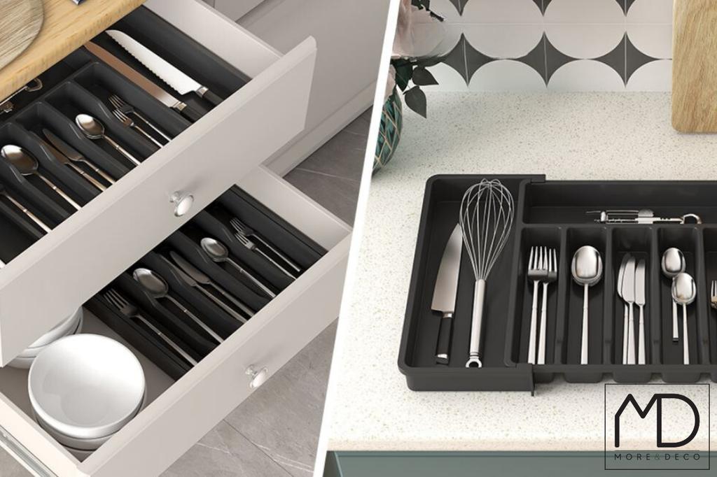 Kitchen Drawer Organizer for Cutlery, Extendable Kitchen Insert, Black