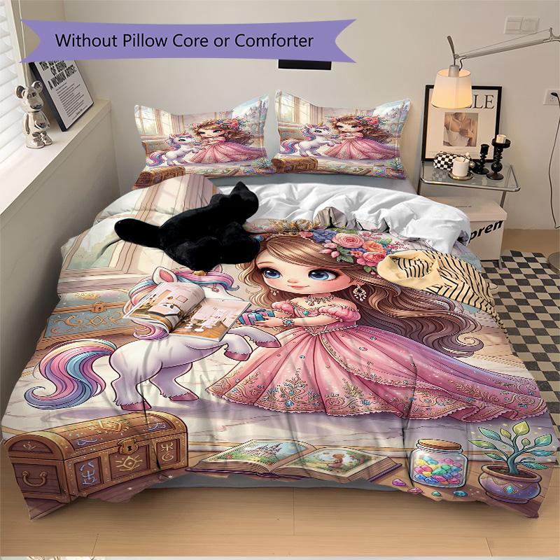 Princess Unicorn Fantasy Print 3Pcs Bedding Setduvet Cover With 2 Bedropillowcase Home Birthday Gift