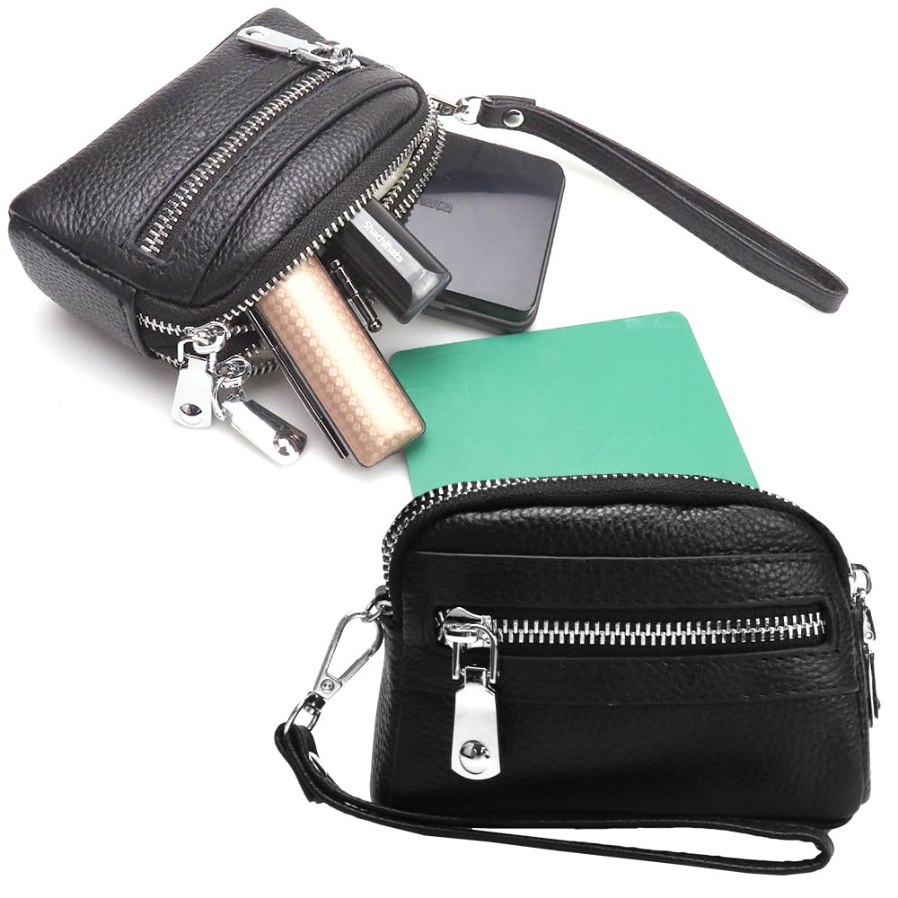 Compact Genuine Leather Pouch for Storing Stamps and Small and Perfect for Storing Small Items Items, Scratch-resistant, (black)