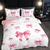 3Pc Pink And Delicate Bowknot Duvet Cover Set (Duvet Cover*1+Pillowcase*2,Without Core) Suitable For Gift Giving