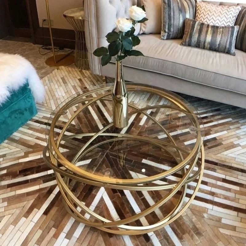 Iron coffee table fashion small apartment living room coffee table tempered glass round sofa side coffee table WF924430