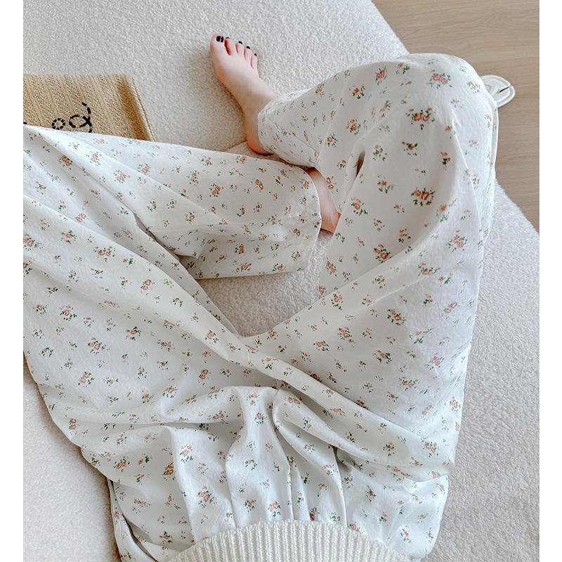Floral White Pants Women's New Style Pants for Women's Spring and Autumn High Waist Straight Pants Lazy Walking Wide-leg Pants