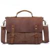 Vintage Leather & Canvas Briefcase for Men, Business Office Portfolio Bag, Document Tote Attache Case