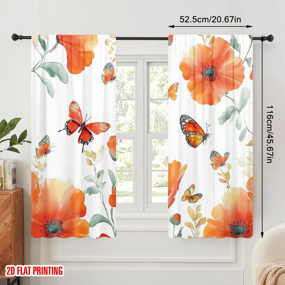 2pcs,2D Plane Printing Pattern Curtains Butterfly Bliss 100% Polyester (without Rod) Holiday Use for Bedroom, Living Room,