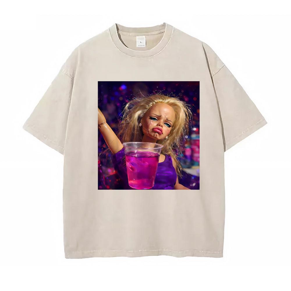 Meme Festa Bambole Grafica Meme Magliette Unisex Donna Manica Corta Gotico High Street T-shirt Cotone Lavato Vintage Larga T-shirt