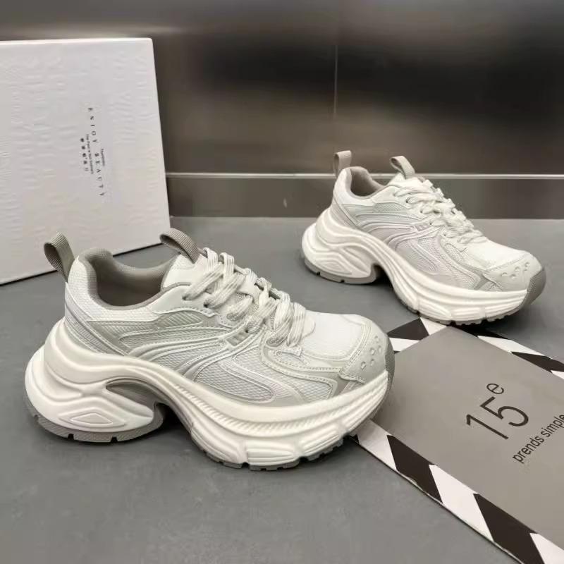 Leather platform dad shoes women's shoes 2025 new fashionable versatile heightening lace-up mesh casual sports shoes trendy shoes