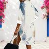 Women Plus Size Printed Long Sleeve Collared Button Front Curved Hem Shirt Dress
