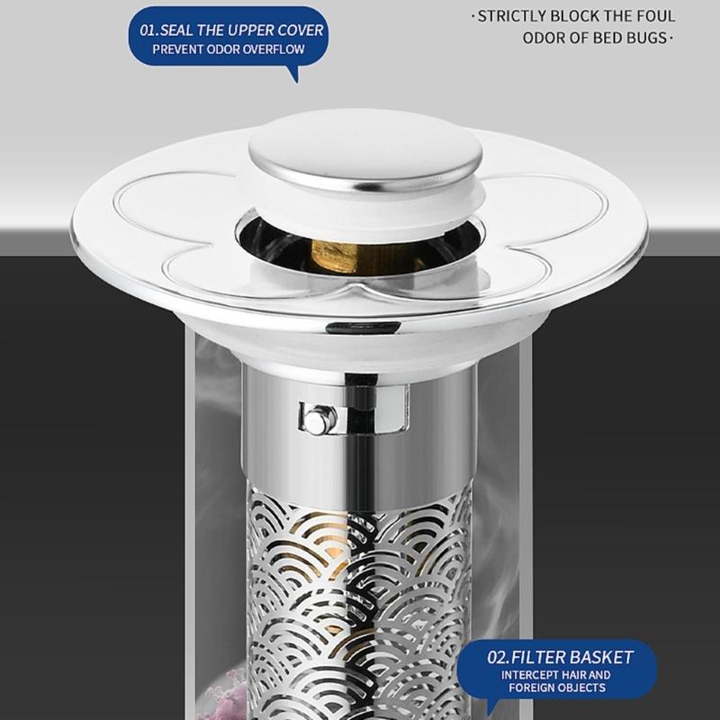 Not Clog Drain Stoppers with Accuracy Meshing Press Appear Sink Filter Steel ABS Coating Drain for Basin Bathtubs Kitchen