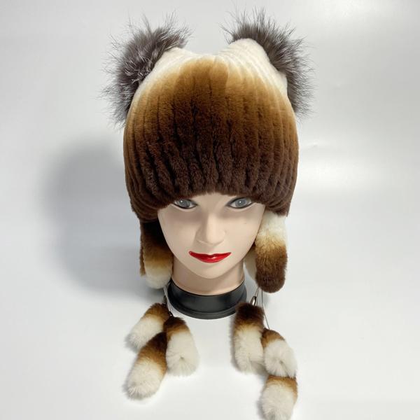 Chapéus de pele de coelho natural para mulheres, abas de orelha, rabos fofos, chapéu de inverno quente e estiloso