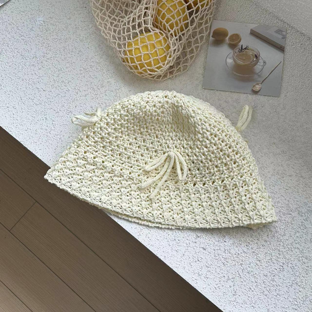 

Korean Of Version Plaited Spring And Summer Lovely Bow Knit Womens Sunshade Hat бежевий