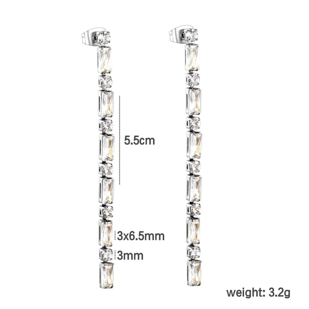 Fashionable And Luxurious Round Colorful Zircon Fringe Earrings With Exquisite Chain Accessories Versatile Ear Jewelry
