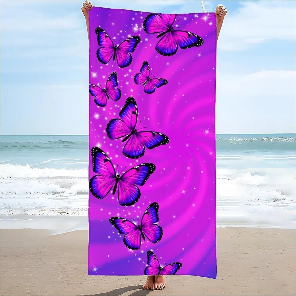 Schmetterling lila Muster Strandtuch für Familie Sachen Freund Geschenk Schnelltrocknend Sandfrei Für Bad Yoga Strand Camping Schwimmen GYM