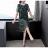 Large Size Short-sleeved Dress Women Summer Mid-length Round Neck Print Small Floral Comfort and Cool