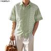 INCERUN Oversized Men Lapel Neck Short Sleeve Crochet Casual Loose Shirts