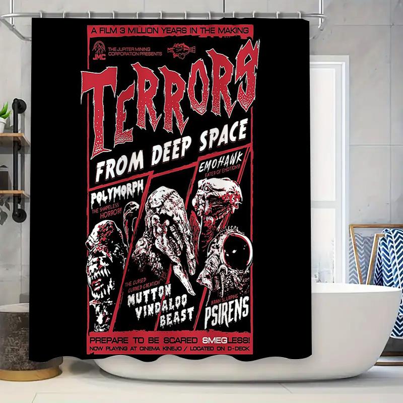 

Horror Movie Shower Curtain Gothic Spooky Halloween Decor Bathroom Set Vintage Creepy Film Art Wall Hanging Home Textile W60H190(CM)-1 Pcs