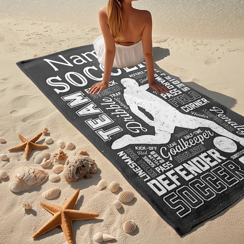 Custom Name Ultra-Soft Beach Towel with Soccer Theme,Ideal for Pool - Camping, Diving - Perfect Travel Essential, Vibrant Beach Towel.
