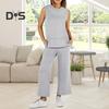 2 buc/set Set pantaloni de top pentru femei Culoare uni Decolteu rotund Fără mâneci Cu fantă laterală Vestă largi Buzunare laterale cu picior lat Pantaloni Purtare zilnică Navetă ținută de vacanță