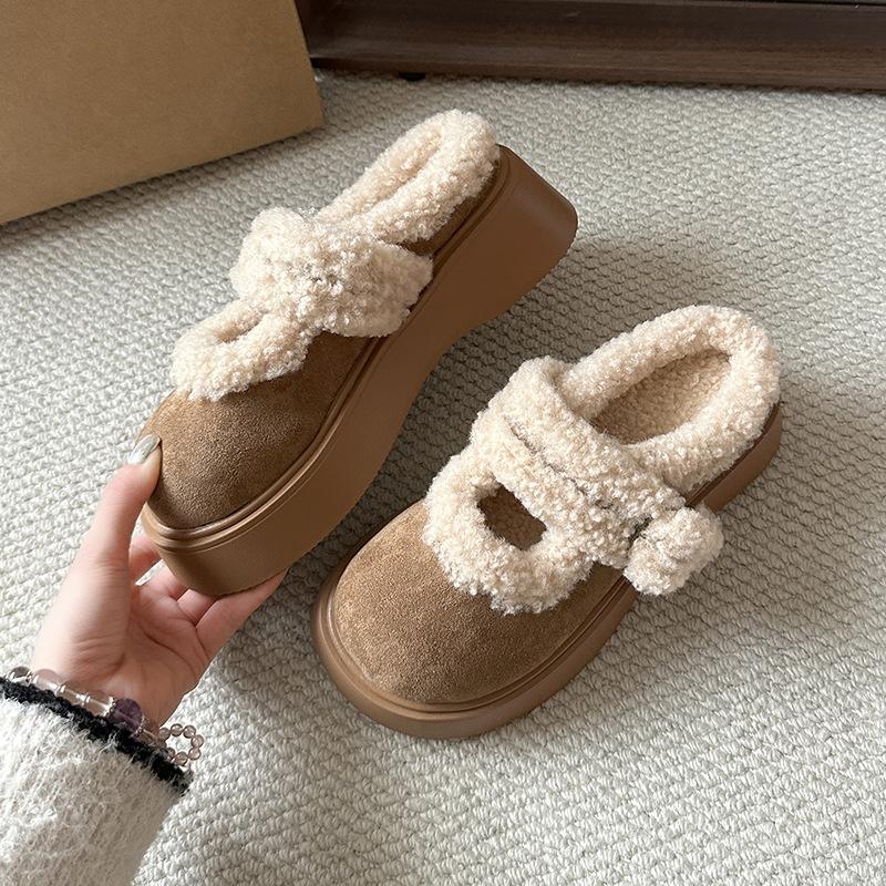 Small man keeps warm Mary Jane super thick-soled fluffy shoes for women's autumn and winter wear 2025 new velvet thickened cotton shoes