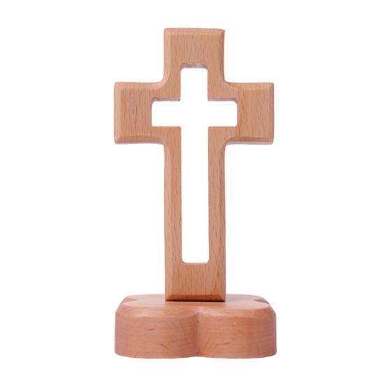 Standing Wooden Crucifix Statue Tabletop Religious Figurine Spiritual Christian Gift for Church Home Office Table Decor