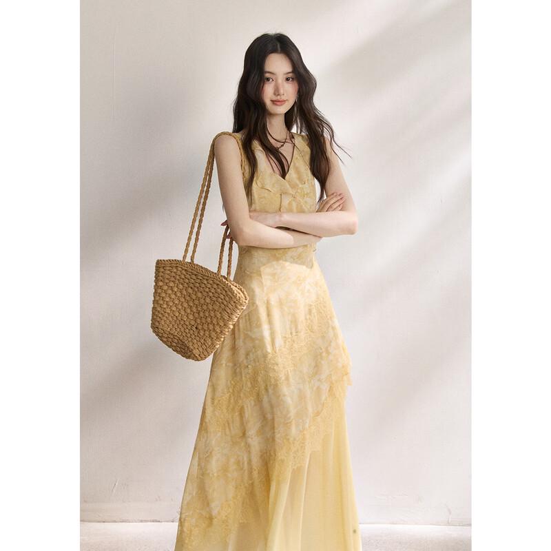 Mishow Tie-Dye Ruches V-hals Kant Resort Maxi Jurk