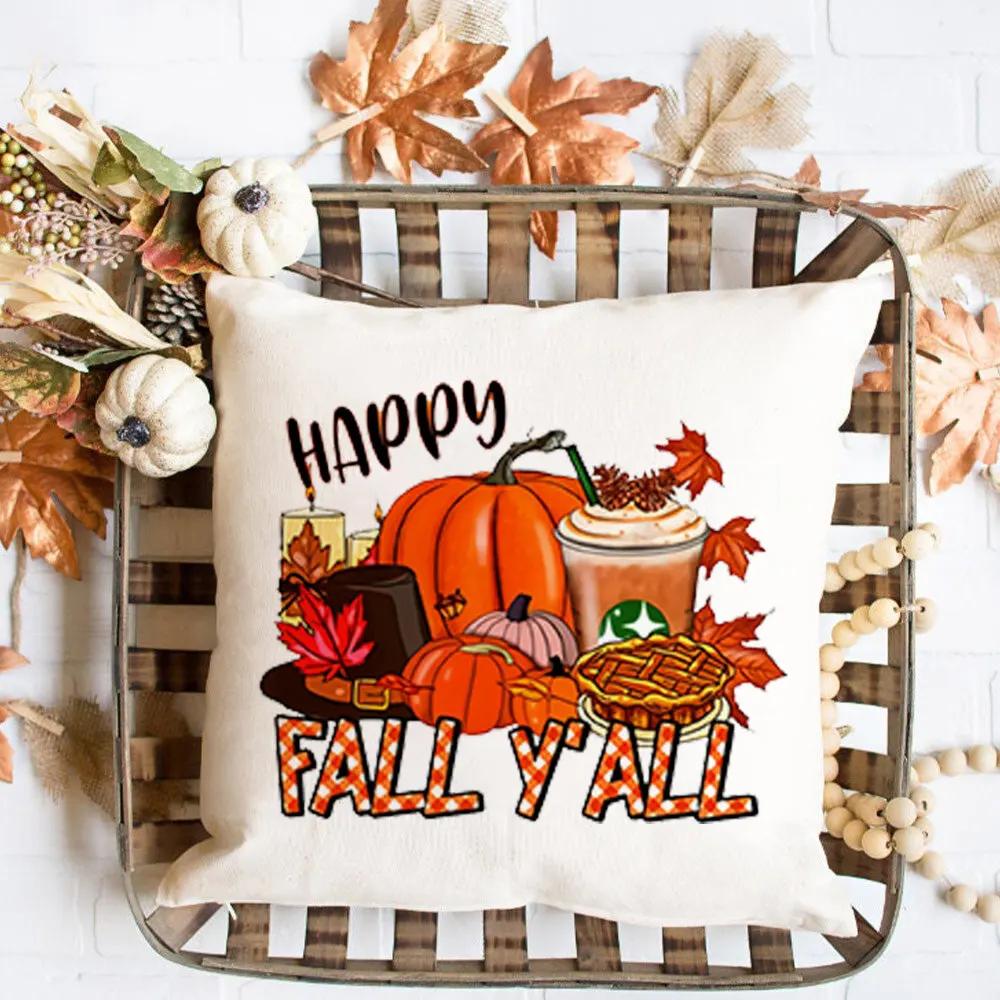 Hello Pumpkin Printed Pillow Case Autumn Party Decor Home Cushion Cover Fall Holiday Pillowcase Thanksgiving Halloween Best Gift