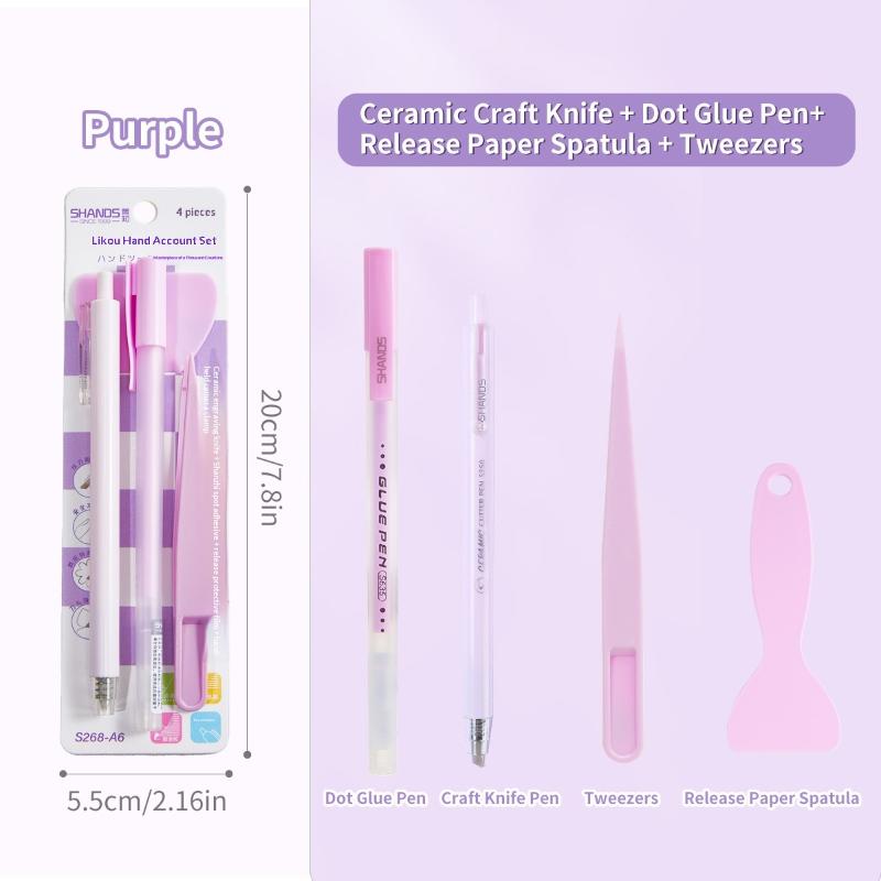 4Pcs/Set Glue Pen Carving Knife Tweezers Small Shovel Student Diy Handmade Set Journal Tools Sationery Craft Kit Supplies