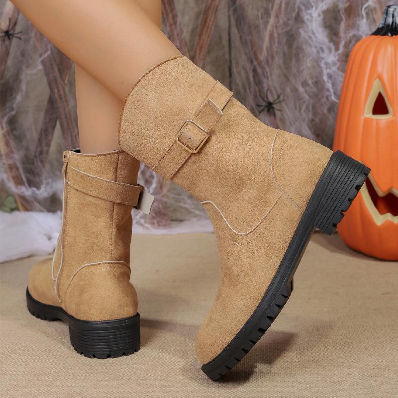 

Пряжка на ремне Ботинки Мартин Женские Осенне-зимние Короткие Рыцарские Ботинки Большого Размера Низкий Каблук Круглый Носок Женские Ботинки 43 хаки