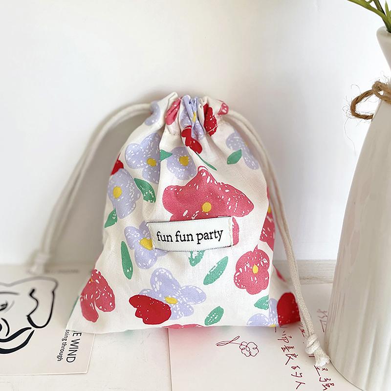 Multifunctional Cotton Plaid Storage Drawstring Bag For Women Portable Finishing Storage Pouch Cute Makeup Bag Candy Organizer