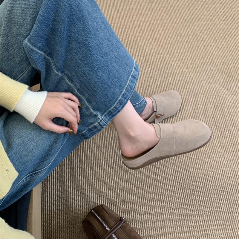 Version! Retro Belt Buckle Thick-soled Birkenstock Bag Head Half Slippers Women's 2025 Spring and Autumn Mori Lazy Boken Shoes